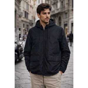 Sandro Parka Hooded Zip Up black Jacket XXL